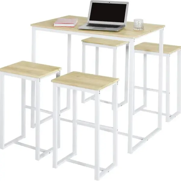 Set De 1 Table + 4 Tabourets Ensemble Table De Bar Bistrot, Ogt15-wn