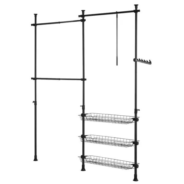 Penderie Garde-robe Portant De Vêtement 3 Barres 3 Paniers Télescopique Système Herkule, Frg34-sch