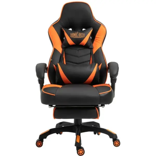 Chaise Gaming / De Bureau Tilos En Similicuir Avec Repose-pieds Téléscopique Noir / Orange