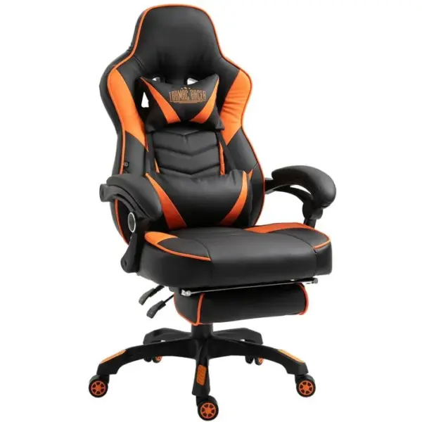 Chaise Gaming / De Bureau Tilos En Similicuir Avec Repose-pieds Téléscopique Noir / Orange