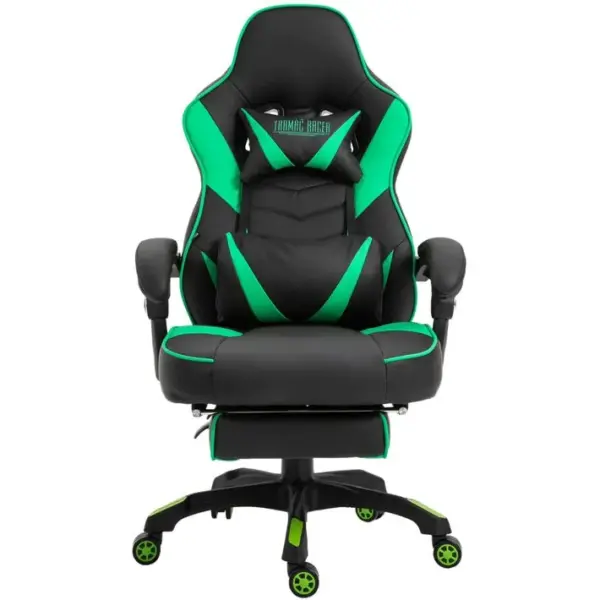 Chaise Gaming / De Bureau Tilos En Similicuir Avec Repose-pieds Téléscopique Noir / Vert