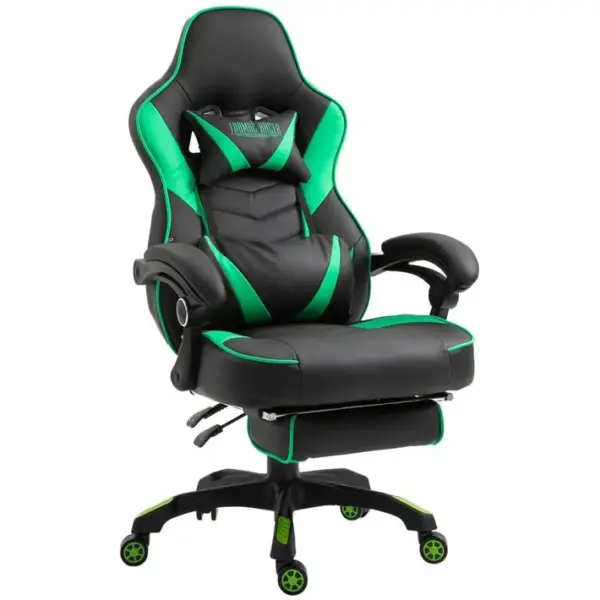 Chaise Gaming / De Bureau Tilos En Similicuir Avec Repose-pieds Téléscopique Noir / Vert