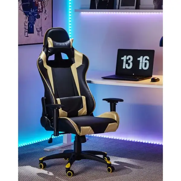 Siège De Gaming Cuir Pu Doré Knight