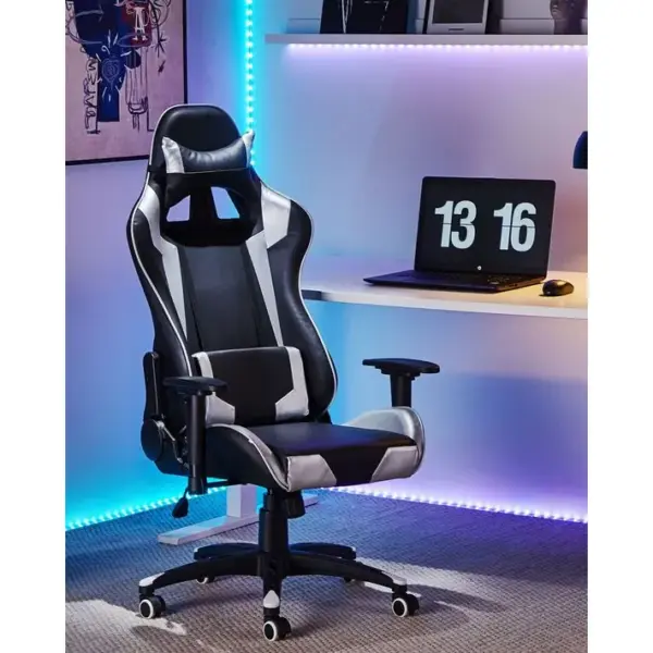 Siège De Gaming Cuir Pu Argenté Knight