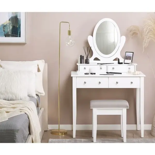 Coiffeuse Blanche 4 Tiroirs Avec Miroir Et Tabouret Lune