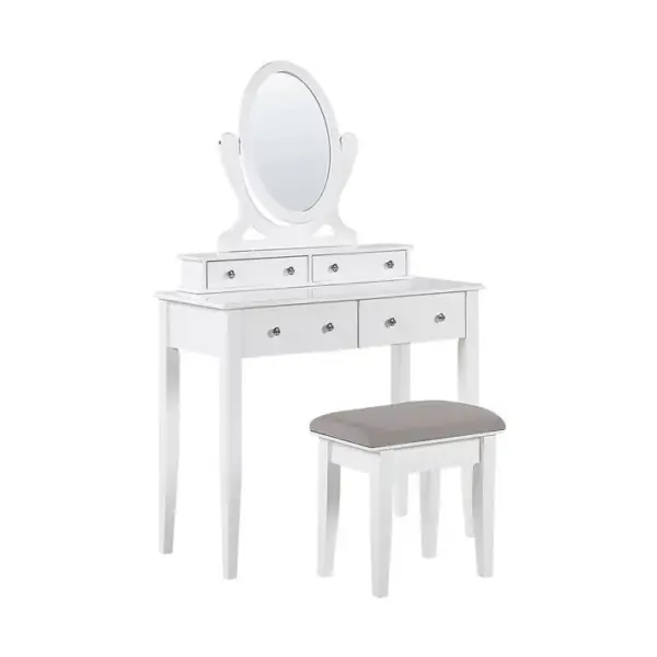 Coiffeuse Blanche 4 Tiroirs Avec Miroir Et Tabouret Lune