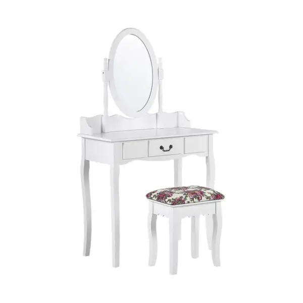 Coiffeuse Blanche 1 Tiroir Avec Miroir Et Tabouret Soleil