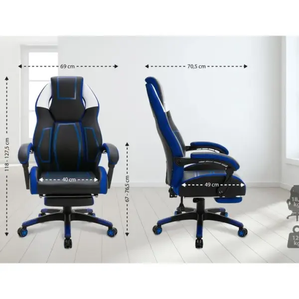 Fauteuil De Bureau Gamer Clovis En Similicuir Noir / Bleu