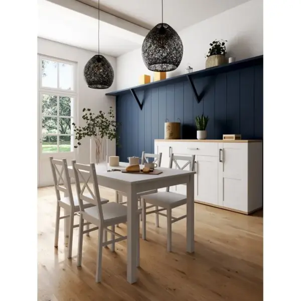 Coin repas table + 4 chaises OWEN blanc