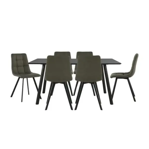 Table + 6 chaises SAVINA Noir et kaki