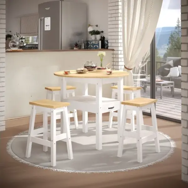 Table avec 4 tabourets JANE 2 Bois massif et blanc