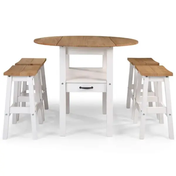 Table avec 4 tabourets JANE 2 Bois massif et blanc