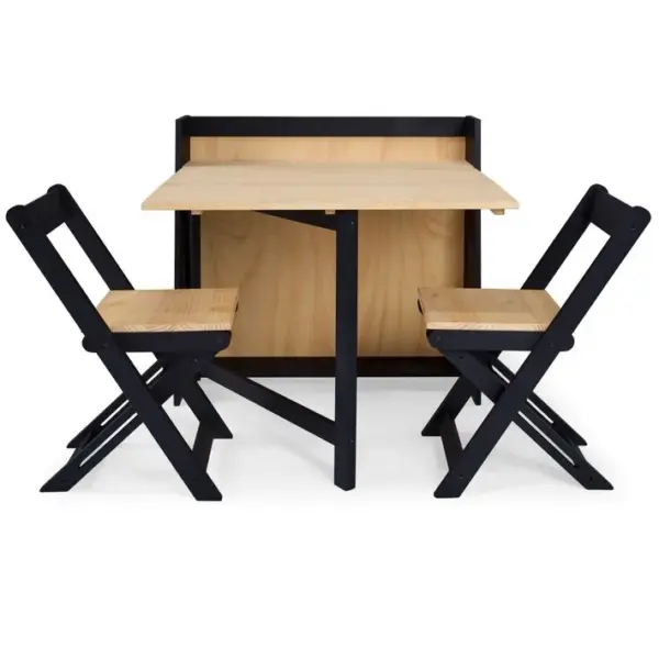 Table rabattable + 2 chaises pliantes GILLY bois massif/noir