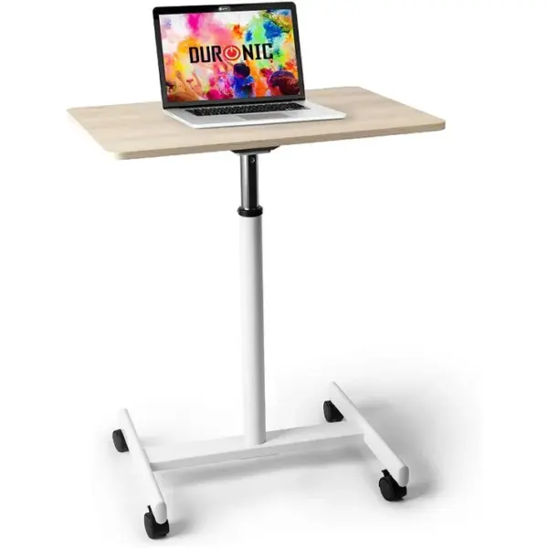 Wps67 Table De Travail Mobile Assis-debout - Blanc Et Brun - Hauteur Ajustable - Capacité 10 Kg