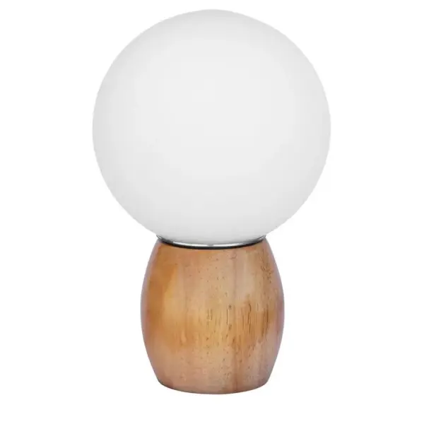 Lampe En Bois Avec Abat-jour En Forme De Globe Blanc