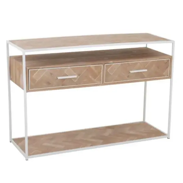 Console 2 Tiroirs miraza 120cm Naturel et Blanc