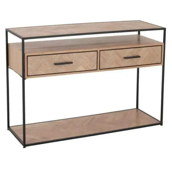 Console 2 Tiroirs miraza 120cm Naturel et Noir