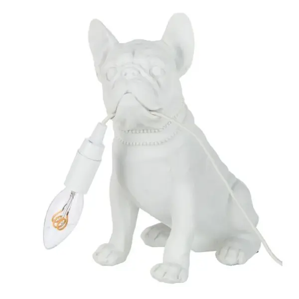 Lampe à Poser Déco bulldog 28cm Blanc