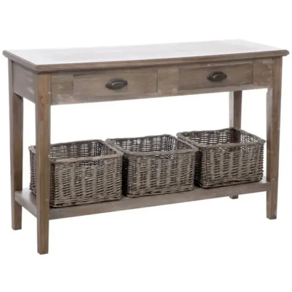 Console 2 Tiroirs et 3 Paniers catherine 120cm Naturel