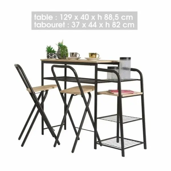 URBAN LIVING Table De Bar Et Ses 2 Tabourets - Noir Et Beige - H. 88,5 Cm