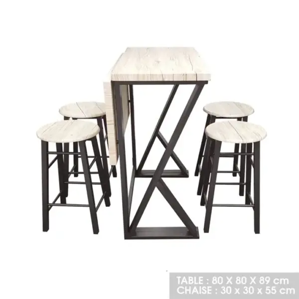 Table Haute Avec Tabourets Design Industriel Dock - 4 Personnes - Noir