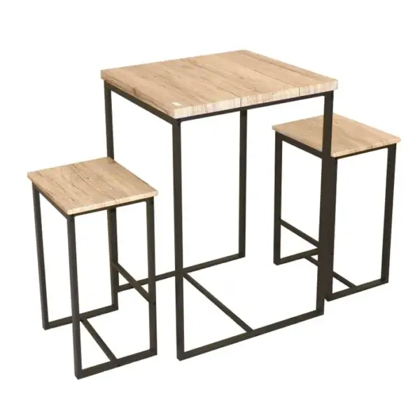 Table Haute Avec 2 Tabourets Industrielle Dock - Noir