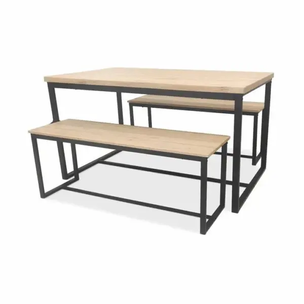 Table à Manger Et Ses 2 Bancs Dock - H. 75 Cm - Beige Et Noir