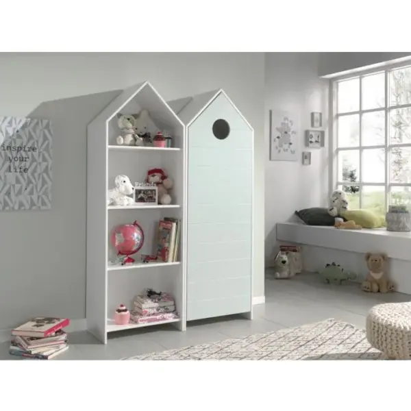 Pack - Étagère et Armoire 4 Niveaux casami 171cm Blanc et Menthe