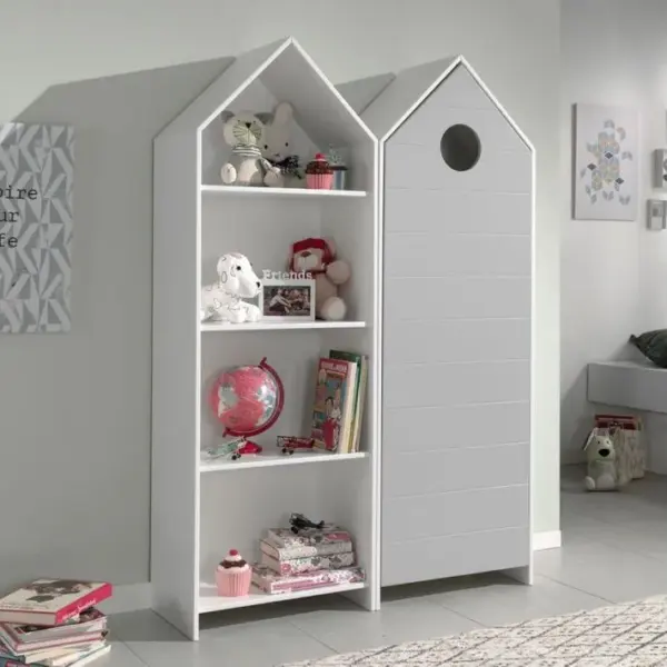 Pack - Étagère et Armoire 4 Niveaux casami 171cm Blanc et Gris