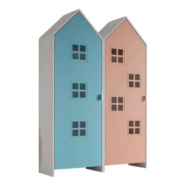 Pack - 2 Armoires Enfant casami Bruges 171cm Bleu et Rose