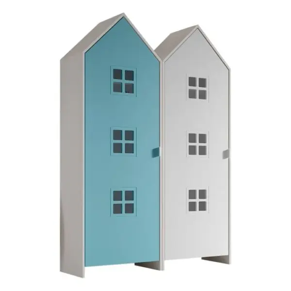 Pack - 2 Armoires Enfant casami Bruges 171cm Bleu et Blanc