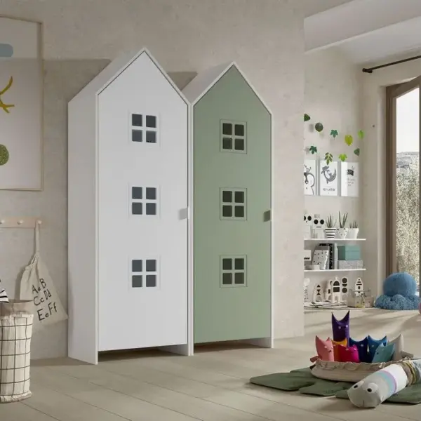 Pack - 2 Armoires Enfant casami Bruges 171cm Vert et Blanc