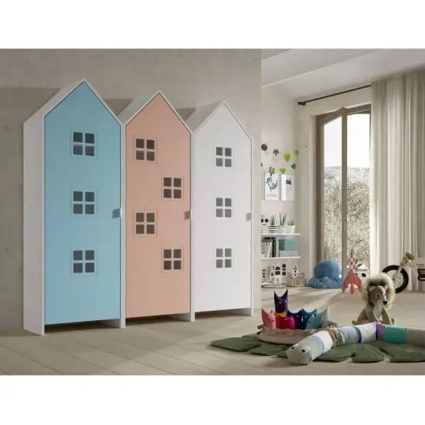 Pack - 3 Armoires Enfant casami Bruges 171cm Bleu, Rose et Blanc