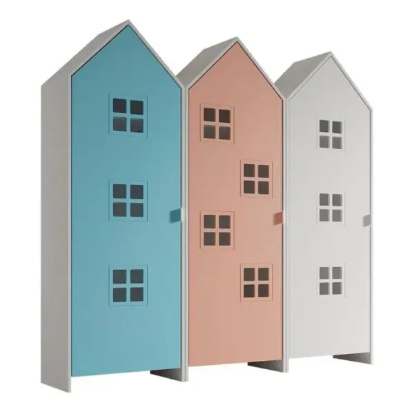 Pack - 3 Armoires Enfant casami Bruges 171cm Bleu, Rose et Blanc