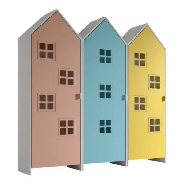 Pack - 3 Armoires Enfant casami Bruges 171cm Rose, Bleu et Jaune