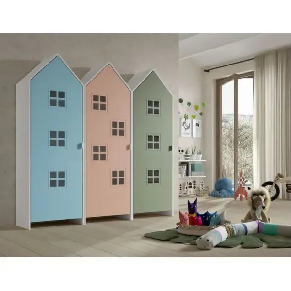 Pack - 3 Armoires Enfant casami Bruges 171cm Bleu, Rose et Vert