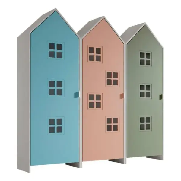 Pack - 3 Armoires Enfant casami Bruges 171cm Bleu, Rose et Vert