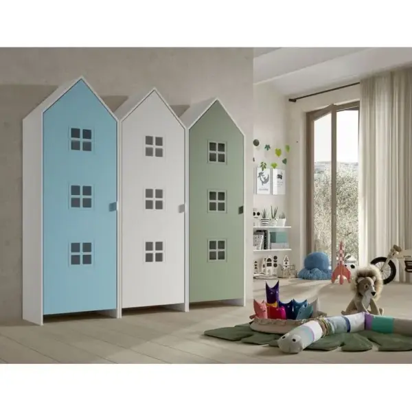 Pack - 3 Armoires Enfant casami Bruges 171cm Bleu, Blanc et Vert