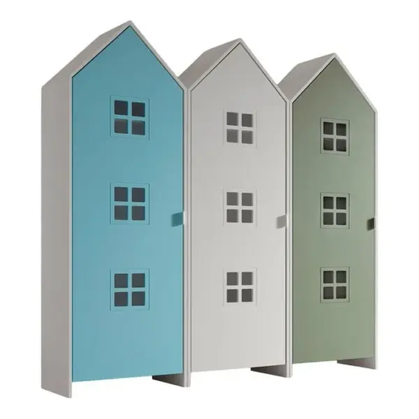 Pack - 3 Armoires Enfant casami Bruges 171cm Bleu, Blanc et Vert