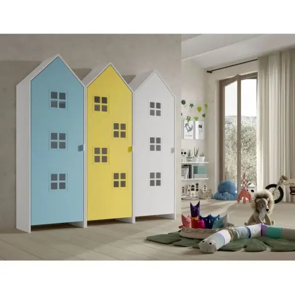 Pack - 3 Armoires Enfant casami Bruges 171cm Bleu, Jaune et Blanc