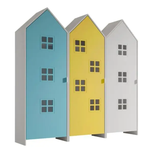 Pack - 3 Armoires Enfant casami Bruges 171cm Bleu, Jaune et Blanc