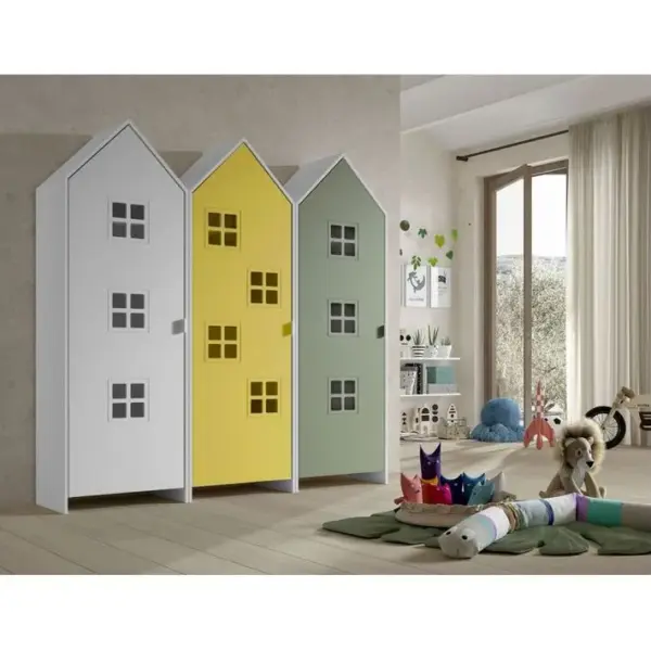 Pack - 3 Armoires Enfant casami Bruges 171cm Blanc, Jaune et Vert