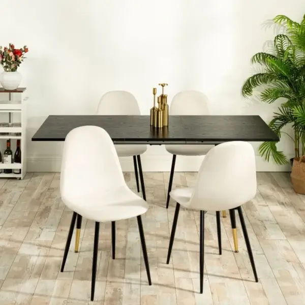 URBAN MEUBLE Ensemble Table Extensible Noir 120-160 Et 4 Chaises Style Scandinaves Blanches Cassées