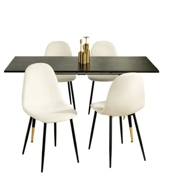 URBAN MEUBLE Ensemble Table Extensible Noir 120-160 Et 4 Chaises Style Scandinaves Blanches Cassées