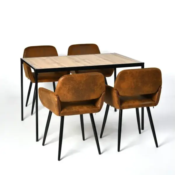 Ensemble De Table Et 4 Chaises Style Industriel Effet Bois