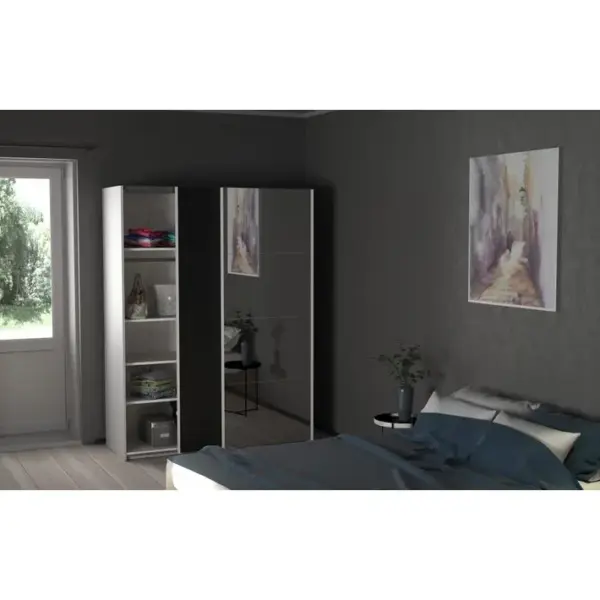 Armoire 2 portes coulissantes L.150 cm ELEGANCE MINI blanc et noir