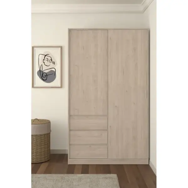 Armoire 2 portes 3 tiroirs L.118,5 cm BEST imitation chêne