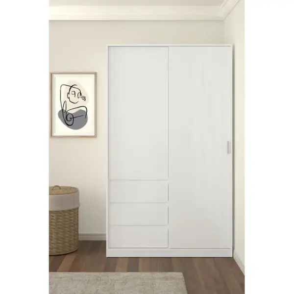 Armoire 2 portes 3 tiroirs L.118,5 cm BEST blanc laqué