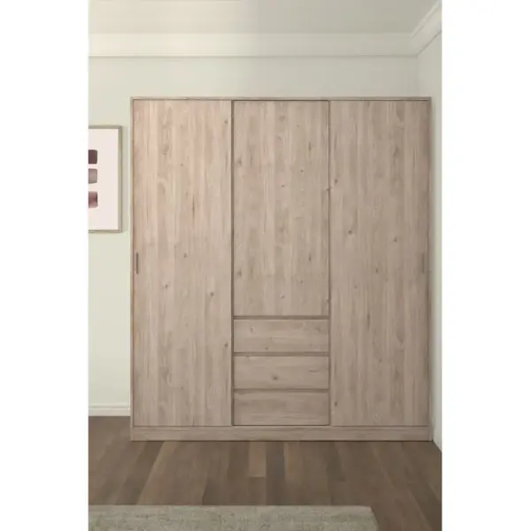 Armoire 3 portes 3 tiroirs L.177 cm BEST imitation chêne