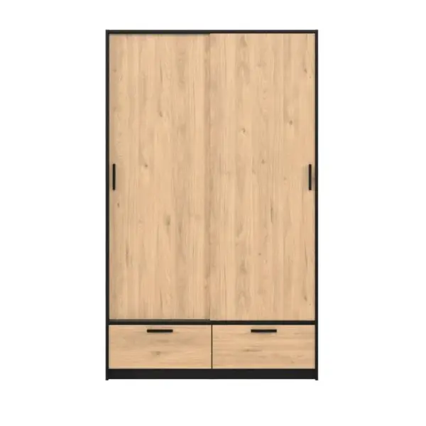 Armoire 2 portes coulissantes DRESS 2 tiroirs chêne/ noir L.121 cm